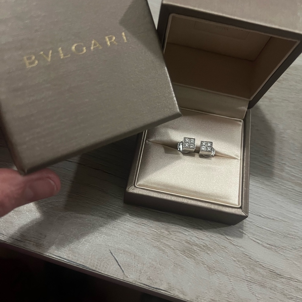 BVLGARI 18k 750 Lucea Earrings Diamond Stud White Gold ~Bulgari~ #7243